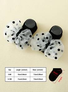 1pair Baby Girls' Princess Short Socks With Bowknot, Spring And Autumn, Plus 1pc Headband - Black - View 4