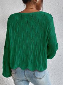 RueChic 素色V領燈籠袖套頭毛衣 - 綠色 - 查看 3