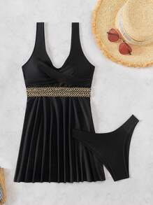 SHEIN Swim Summer Women Vacation Matching Tankini And Bottoms Set, 2pcs - Black - View 6