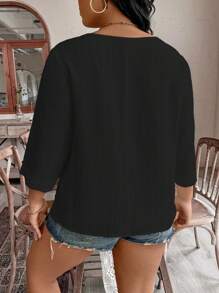 SHEIN LUNE Áo sơ mi hàng ngày đơn giản màu trơn cho nữ Plus Size - màu đen - Xem 2