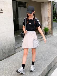 少女街頭風格色塊功能性大口袋工作裙 - 灰色 - 查看 3