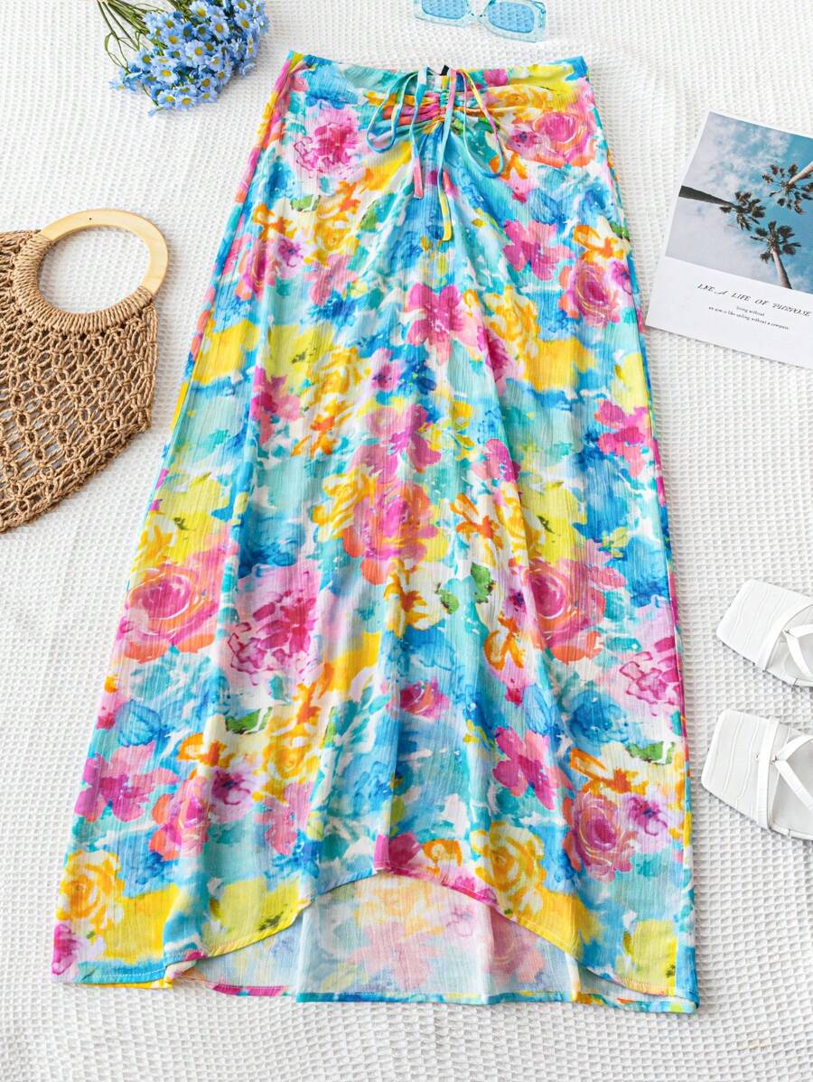 Soleia Wywh Damen Bunt Bedruckter A-linien-rock Mit Kordelzug Für Freizeit Und Urlaub