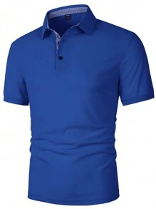 Calvornis Men's Contrast Stripe Simple Daily Polo Formal Shirt, Ceremony - Blue - View 4