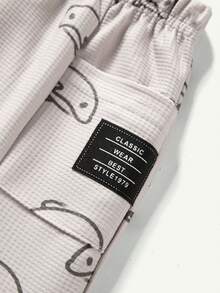 Cozy Pixies 嬰兒男童海星印花編織標籤裝飾彈性腰休閒短褲，側袋設計 - 杏色 - 查看 4