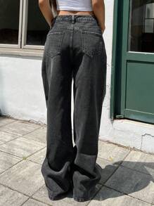 DAZY Women Casual Everyday Denim Wide Leg Pants With Pockets For Travel,Baggy Jeans - Dark Grey - View 6