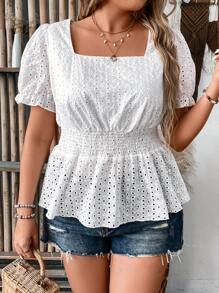 SHEIN Clasi Camisa A-line de cuello cuadrado de moda para mujer de talla grande en unicolor con cintura ajustable con cordón