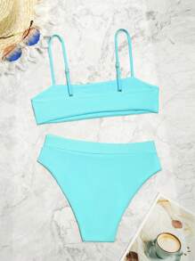 SHEIN Swim Women Sexy Solid Color Bikini Set For Vacation, Vocation Bikini Set Summer Beach