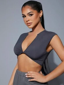 SHEIN SXY Plunging Neck Twist Front Tee Concert Long Summer Dress Prom Dress Sexy Dress Valentine Day Dress