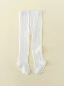 1pc Baby Girls' White Opaque Tights, Sweet And Lovely For Everyday Wear