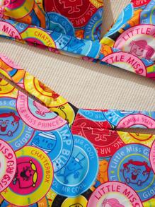Mr Men Little Miss X SHEIN Bộ bikini hở lưng họa tiết hoạt hình cỡ lớn, mùa hè - Nhiều màu - Xem 3