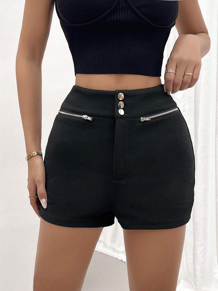 Women's Daily Basic Elegant Simple Button Zipper Bodycon Shorts