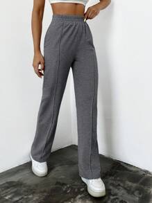 SHEIN Cottnline 女士實色彈性腰運動長褲 - 深灰色 - 查看 3