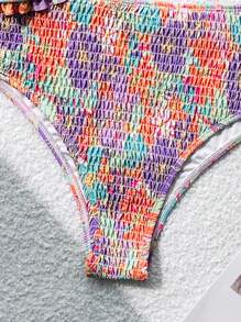 SHEIN Swim Ladies' Resort Floral Print Ruffle Bandeau Bikini Set With Sexy, Summer Beach - Multicolor - View 5
