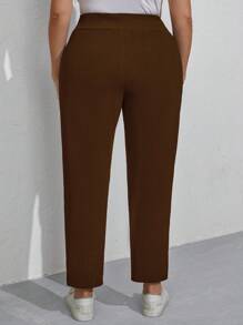 SHEIN LUNE 大尺碼女裝休閒通勤褲 - 棕色 - 查看 2