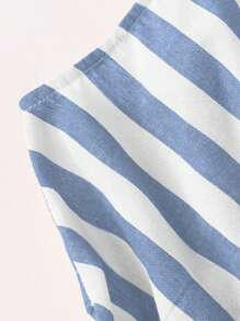 SHEIN Cô gái Tween Surplice cổ Tự thắt lưng Sọc Váy liền áo - Xanh và trắng - Xem 3