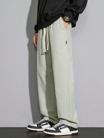 Men's Drawstring Waist Pocketed Casual Pants, Spring And Autumn
