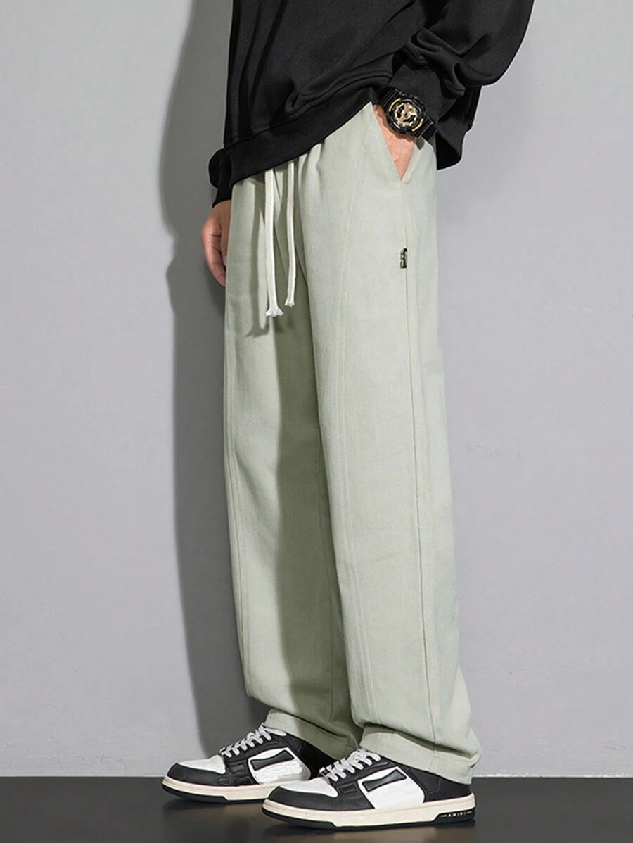 男士束口腰口袋休閒褲,春秋季節 - 灰色 - 查看 1