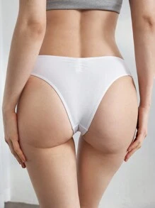 Ocili Leisure Natural Comfy & Soft Cotton Pleated Back Low Waist Cheeky Briefs-White