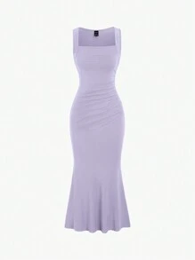 Sweetra Summer Solid Color Sleeveless Bodycon Mermaid Dress With Ruched Hem Maxi Women Outfit - Mauve Purple - View 1