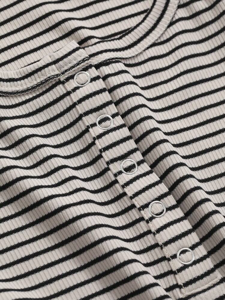 Women's Summer Striped & Printed Button Half-Placket Short Sleeve Casual T-Shirt,Crop Tops Women Preppy Tops