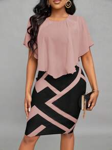 SHEIN Lady Vestido de oficina elegante de verano con bloqueo de color y empalme, ajustado