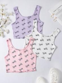 Shein Underwear&Sleepwear Basics Top de pijama para mujer con botones y estampado de letras, 3 piezas/paquete con patrón floral pequeño