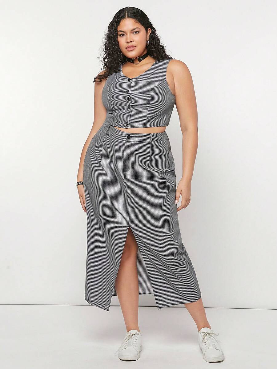 Forever 21 Bộ 2 món Vintage College Style Plus Size Nữ, Mùa Hè - màu đen - Xem 1