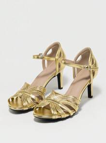 Fashionable & Comfortable Women's Hollow Out Stilettos, Sexy Peep Toe Ankle Strap Sandals, Soft Bottom Low Heels