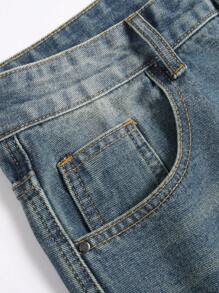 Men Blue Denim Jeans With Suspender Buckle And Side Pockets - Medium Wash - View 3