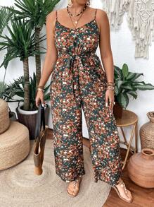 Breezaya Combinaison grande taille décontractée à imprimé fleuri et bretelles pour les vacances - Multicolore - Voir 3
