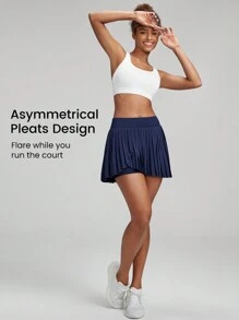 GLOWMODE FeatherFit™-Air Pleated Asymmetrical Pocket Anti-Slip Skirt With Built-In Shorts Light Support Low Impact Tennis Golf Quick Dry Moisture Wicking