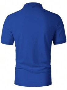 Calvornis Men's Contrast Stripe Simple Daily Polo Formal Shirt, Ceremony - Blue - View 2
