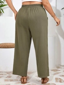 SHEIN Frenchy Plus Size Women's Fashionable Loose Solid Color Summer Pants - Army Green - View 7