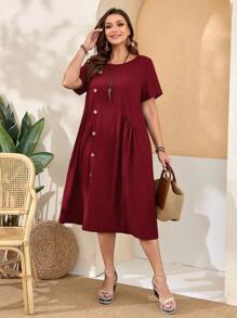 EMERY ROSE Vestido de verano con estampado floral geométrico para tallas grandes, estilo campo - Burdeos - Ver 3