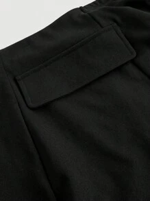 SHEIN MOD Plus Size Women's Black False Two Front Slit Flared Pants Long Trousers