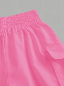EMERY ROSE Pantalones de carga informales de cintura alta de unicolor con pliegues delanteros y pierna cónica - Rosa Fucsia - Ver 6