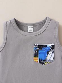 Baby Girl Summer Cartoon Printed Short-Sleeve Top And Top Matched With Elastic Waist Shorts Outfits - Multicolor - View 4