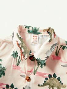 Cozy Pixies Baby Boy Casual Cartoon Dinosaur Pattern Turn-Down Collar Short Sleeve Cardigan - Apricot - View 4