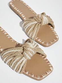 SHUZIA 女士蝴蝶结编织休闲平底凉鞋夏季鞋春季鞋春假鞋复活节度假鞋休闲鞋沙滩鞋母亲节礼物 - 杏色 - 查看 5