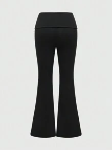 ROMWE Grunge Punk Quần ống loe đính đá chéo và cánh Y2K cạp cao dành cho nữ, đi học - màu đen - Xem 2