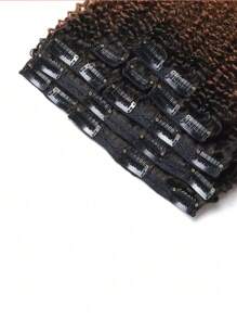 8pcs Afro Kinky Curly Clip In Highlight Virgin Human Hair Extension Clip-In Hair Extension Ombre Blonde Weft Hair Extension Hair Weaves Ombre Color Hair Extensions - SNatural/4/27 - View 8