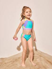 SHEIN 适合夏季海滩的年轻女孩拼色拼接两件套比基尼 - 彩色 - 查看 2