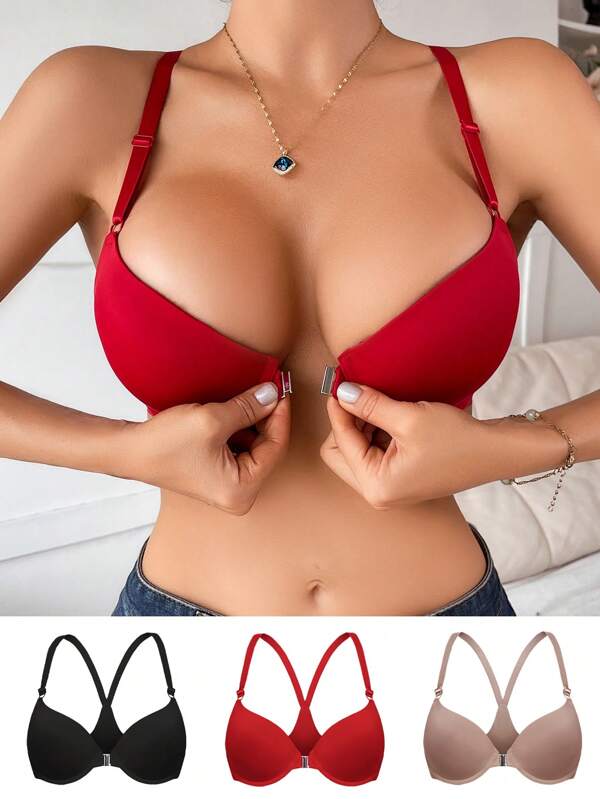 Shein Underwear&Sleepwear Basics 3pcs Front-Closure Women's Bra With Underwire