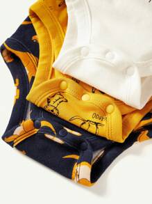 Cozy Pixies Newborn Baby Boy Cartoon Kangaroo Pattern Soft Knit Round Neck Short Sleeve Bodysuit With Lap Shoulder Three-Pack - Navy Blue - View 5