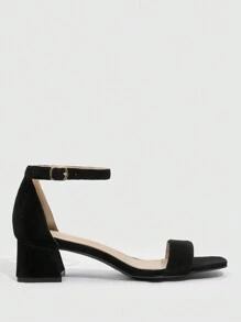 CUCCOO BIZCHIC 女士鞋 简约百搭扣饰粗跟踝带仿麂皮黑色凉鞋 夏季毕业高跟鞋 舞会高跟鞋 度假鞋 夏季促销 返校鞋 大学生鞋 优雅基础款 商务休闲 商务时尚 圣诞节 秋季 新年 假期 - 黑色 - 查看 5