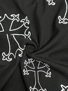 Slaydiva Top corto con cuello en U y estampado cruzado de moda urbana - H