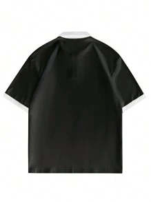 Claim Dot Men's Fashionable Color-Block Printed Short-Sleeve Polo Shirt, Men's Polo Shirt, New York Polo Shirt - Black and White - View 2