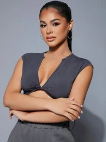 SHEIN SXY Plunging Neck Twist Front Tee Concert Long Summer Dress Prom Dress Sexy Dress Valentine Day Dress