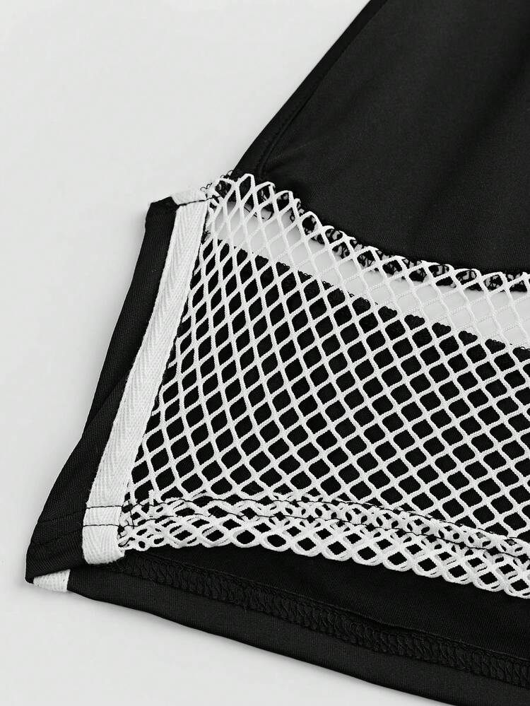 Women's Summer Color Block Deep V Crop Top Sexy Halter Neck Top Top