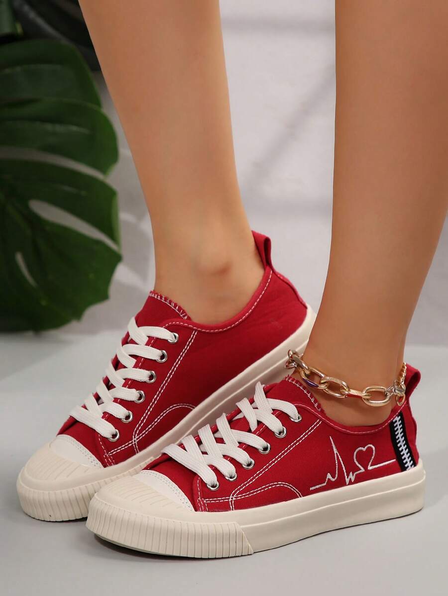 Fall/Winter Women's Casual Sports Shoes 2024 New Style Green Low-Cut Sneakers For Women - Red - View 1